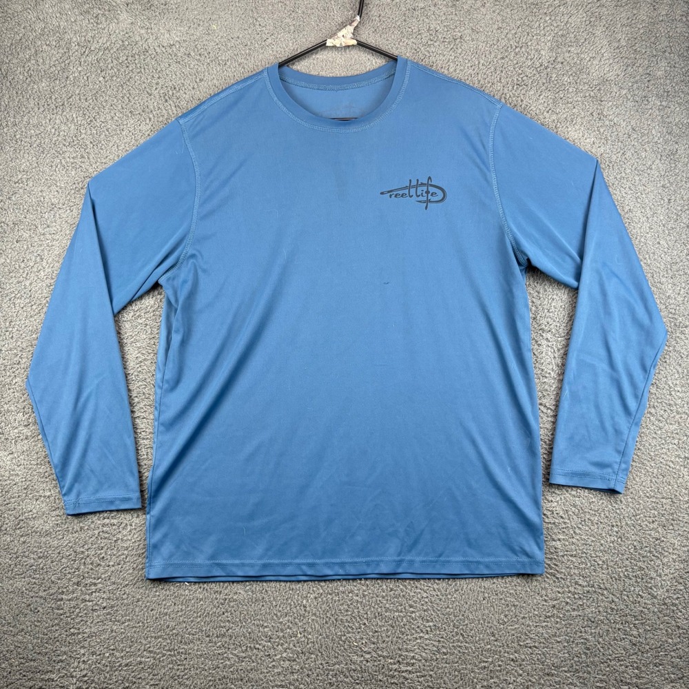 Reel Life Mens Long Sleeve Fishing‎ T Shirt Blue Graphic Print Size Large